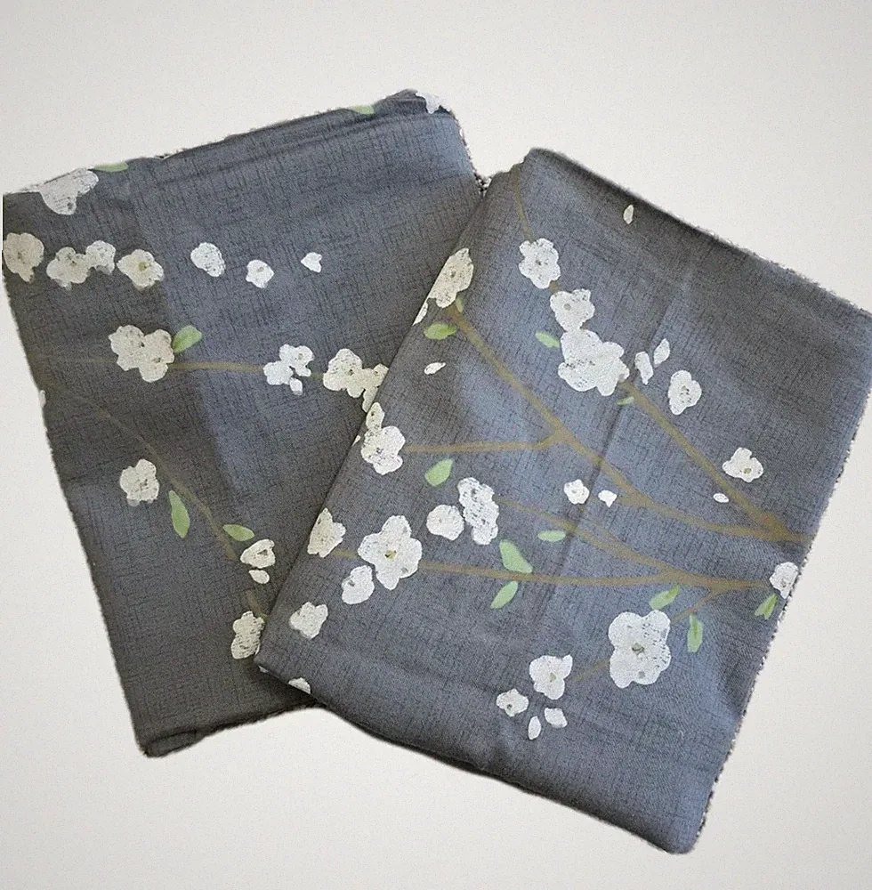 2 PYRUS Calvin Klein KING SHAMS Charcoal Grey Bamboo Flower Plum Pear Blossom