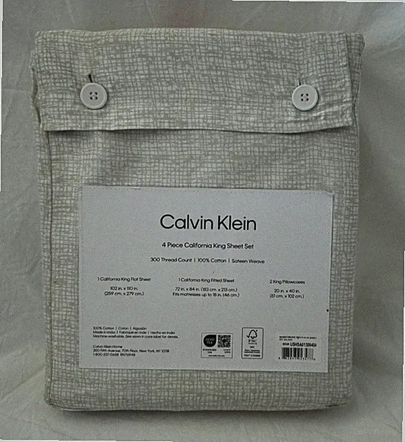 4 pc Calvin Klein 300 TC 100% Cotton Green Basketweave Cal. King Sheet Set NIP