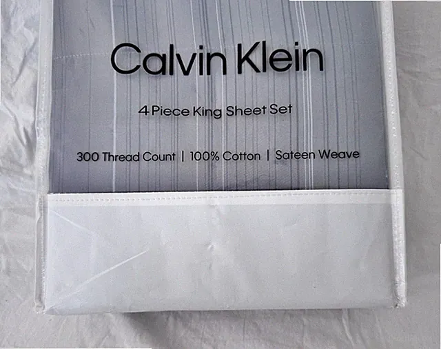 4 pc Calvin Klein Tonal Pinstripe Blue 300 TC King Sheet Set NIP