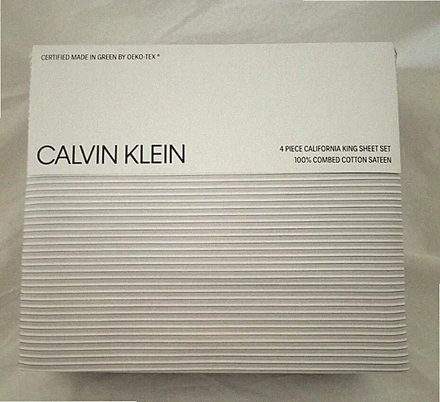 4 pc Calvin Klein White & Grey Stripe Cal. King Sheet Set NIP