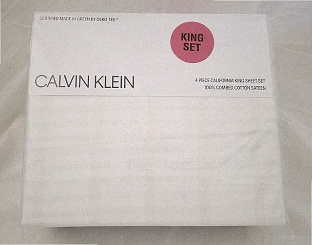 4 pc Calvin Klein White & Tan Cal. King Sheet Set NIP