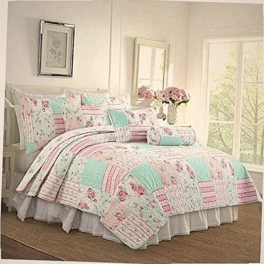 Azalea Floral Chintz PaisleyMicrofiber Reversible Quilt Queen Pink Garden
