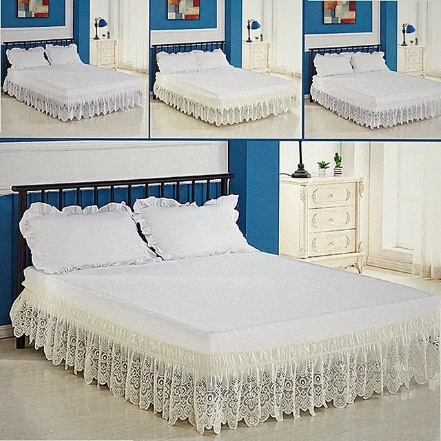 Bed Skirt Crochet Lace Ruffle Elastic Band Bedspread Twin Full Queen Easy On