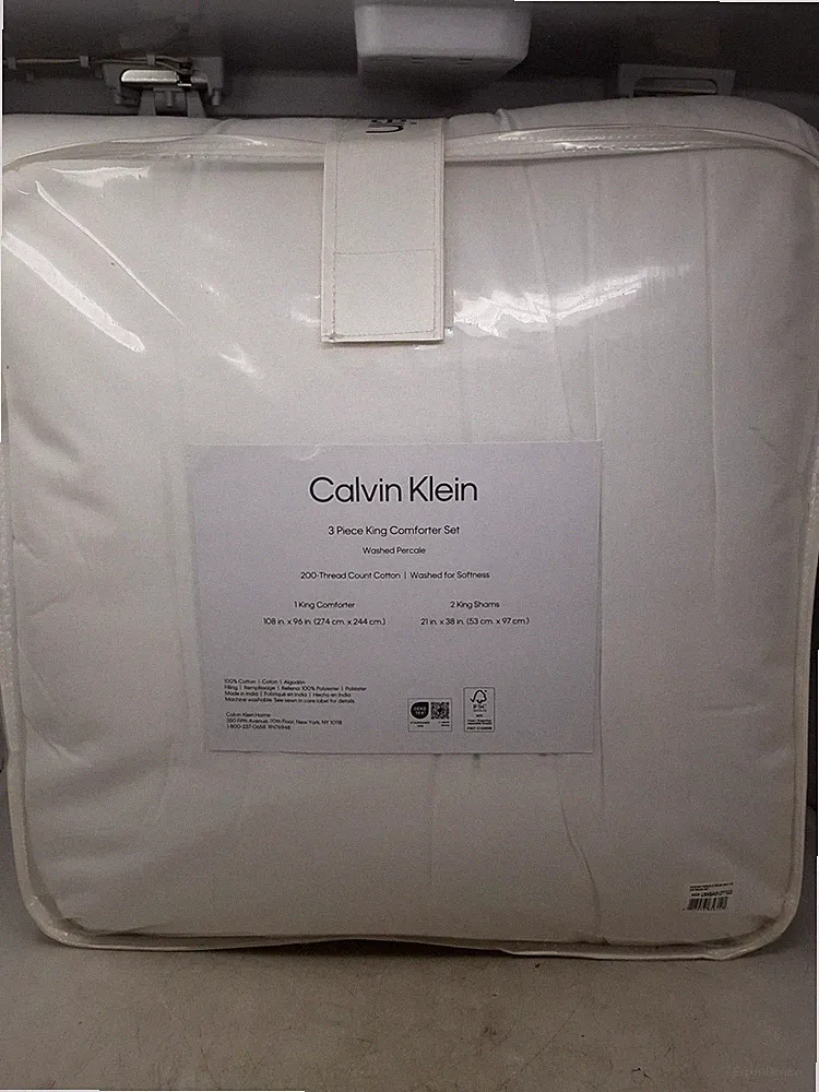 Calvin Klein 3 Piece King Comforter Set Washed Percale 200-Thread Count Cotton