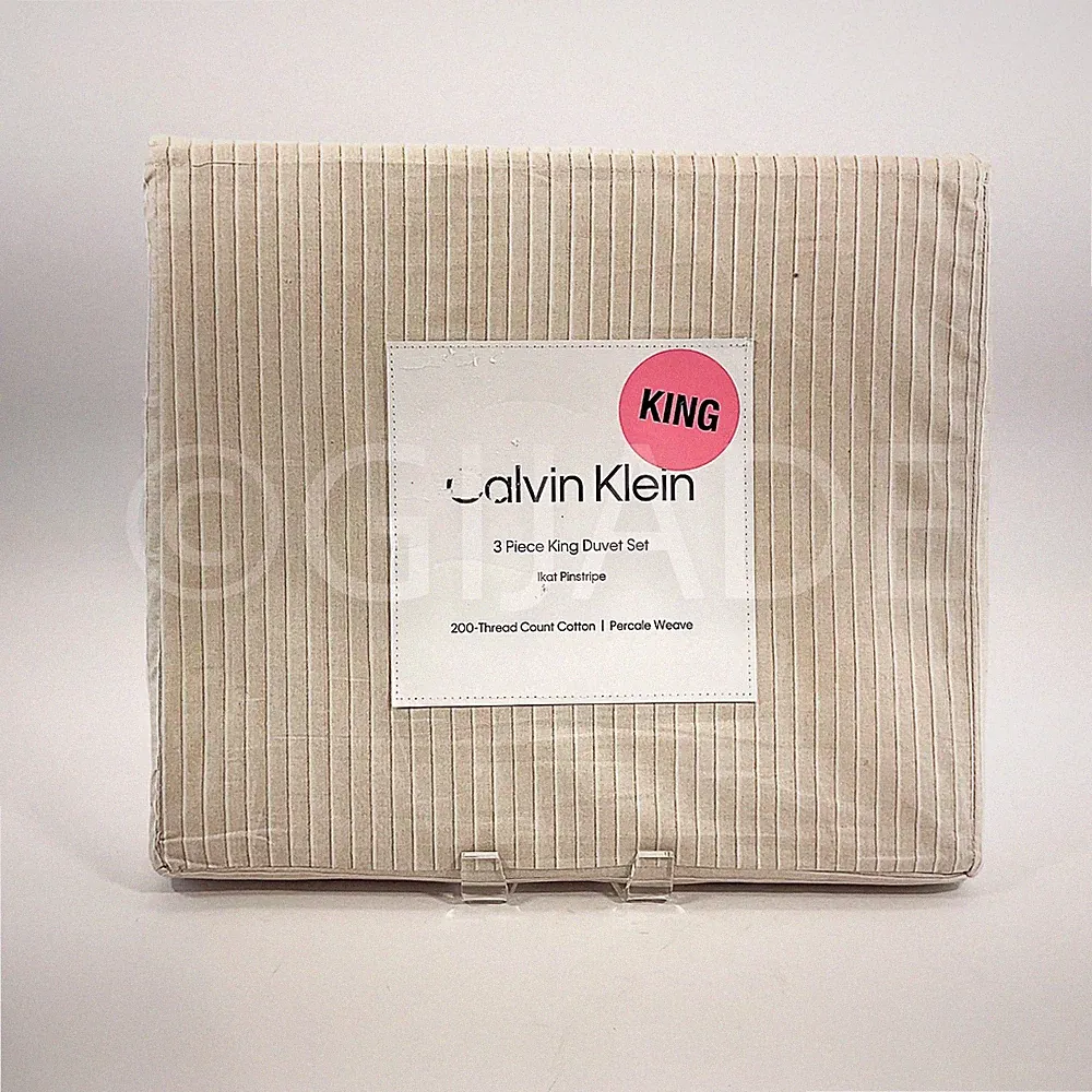 Calvin Klein 3Pcs King Duvet Set Shams 100% Cotton Cottage Brown & White New