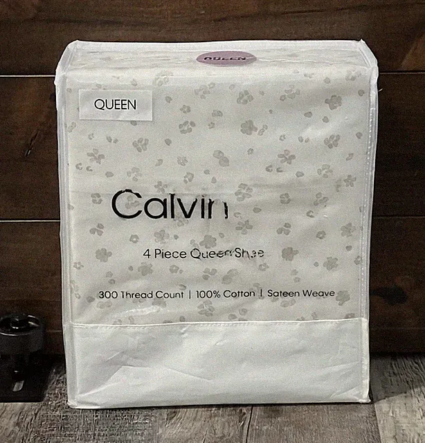 Calvin Klein 4 Piece Queen Sheet Set 300 TC 100% Cotton Sateen Weave Floral New!