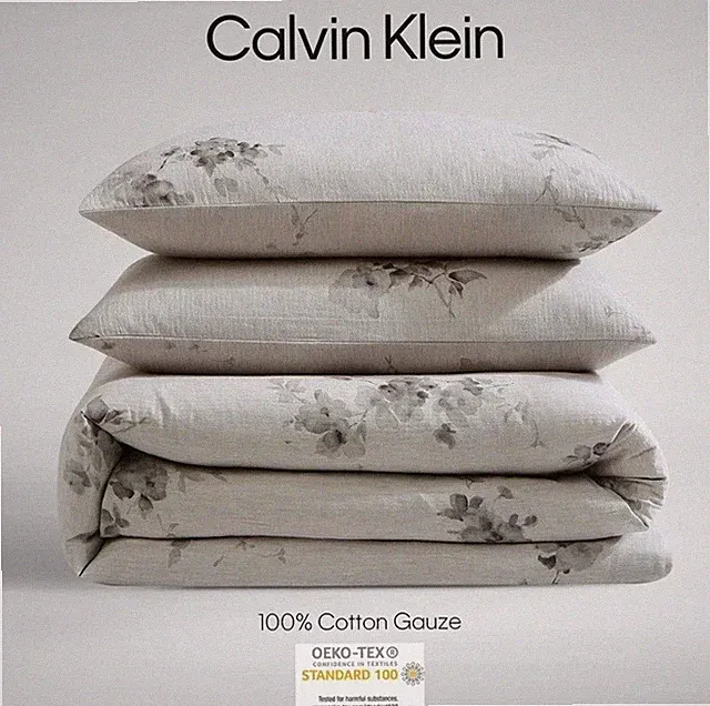 Calvin Klein Aquarelle Floral Cotton Melange Gauze Grey KING Duvet & Shams Set
