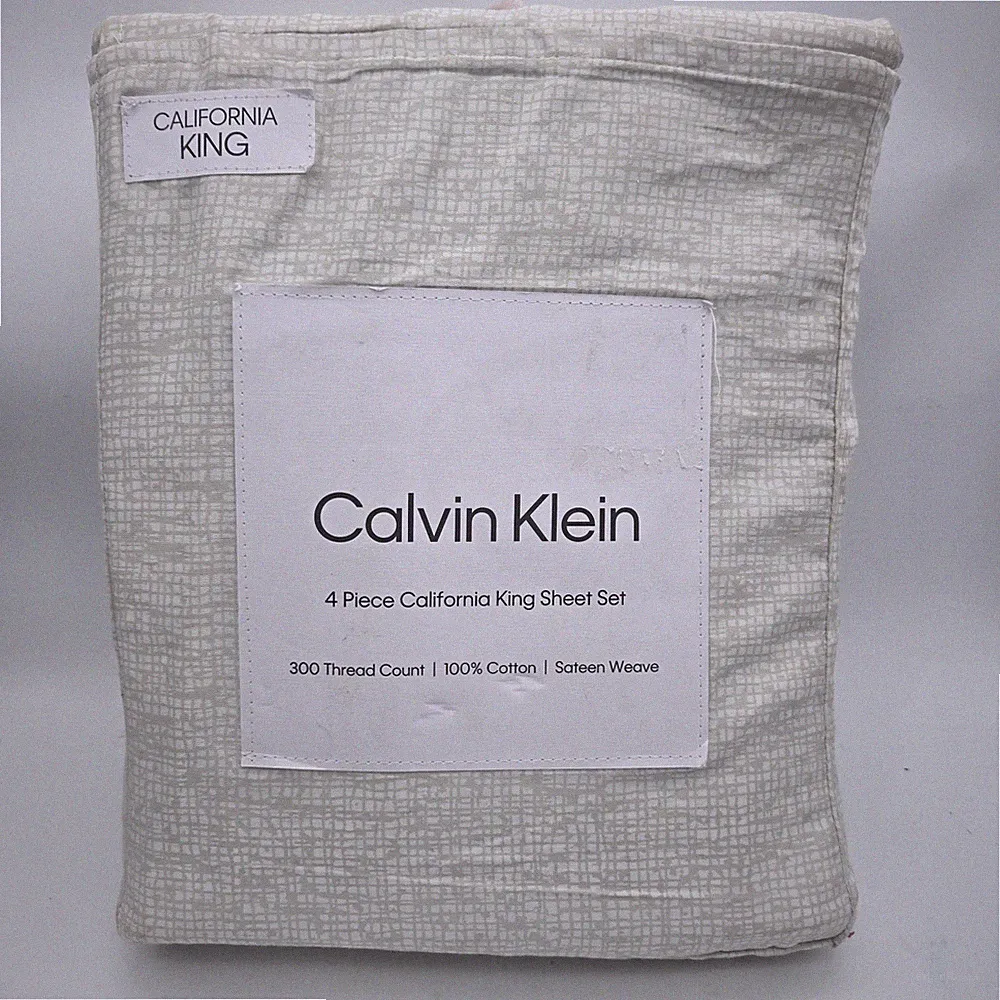Calvin Klein California King Sheet Set 300 Tc 100% Cotton Green Basketweave 4pc