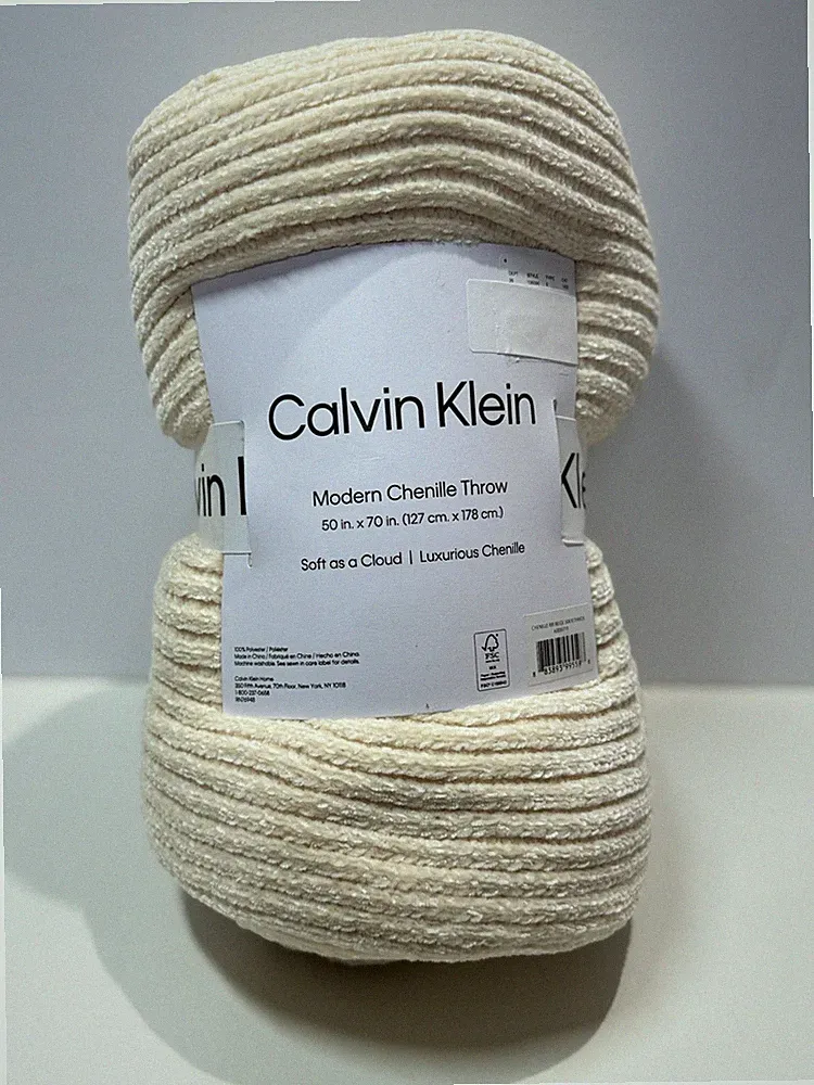 Calvin Klein Chenille Throw Blanket 50x70 Neutral Cream Soft Cozy