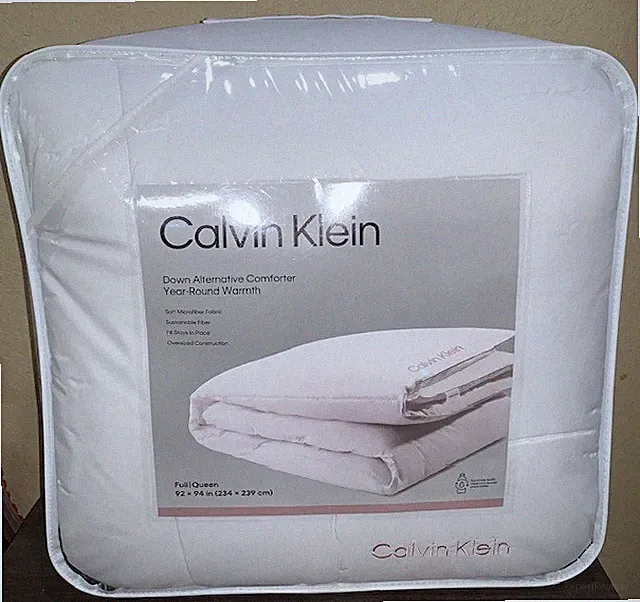 CALVIN KLEIN Down Alternative FULL/QUEEN Comforter White with Pink Trim & Logo