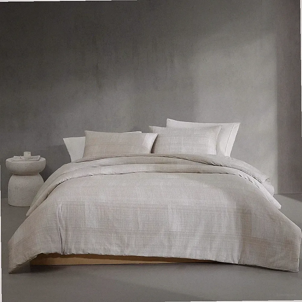 Calvin Klein Duvet Set Cotton Bedding + Matching Shams Textural Rib Beige, King