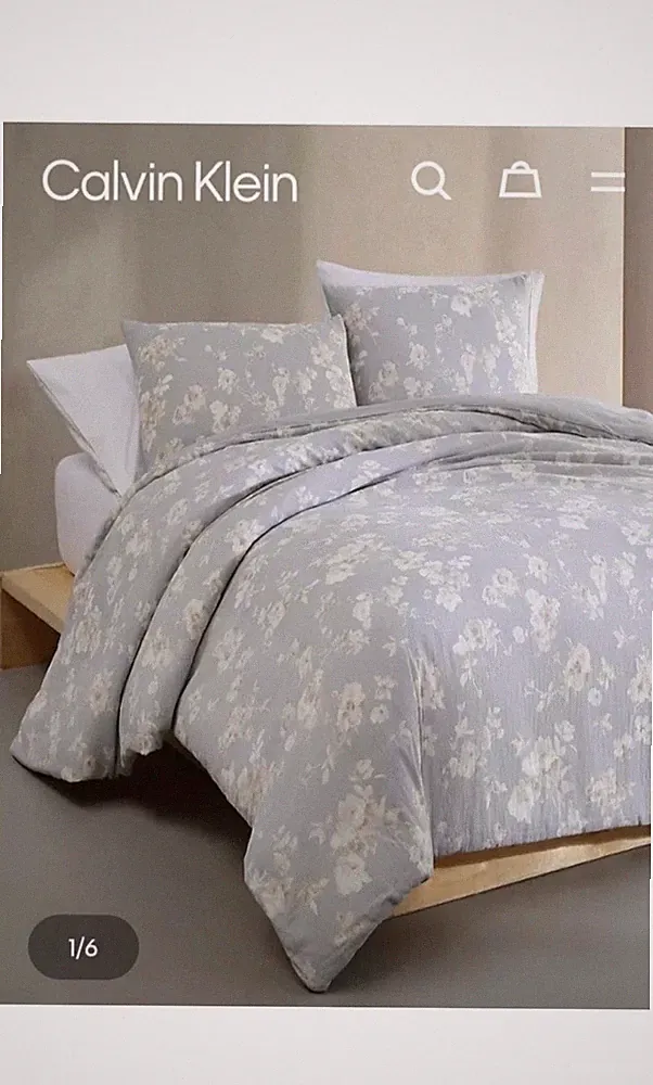 Calvin Klein Eternity Floral KING Duvet Cover & ONE Sham Set Grey / Ivory