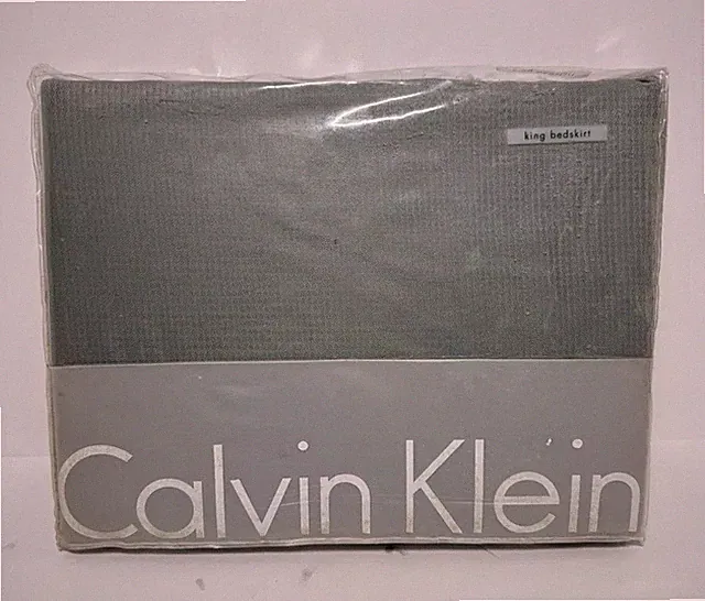 Calvin Klein Home Bedding King Bed Skirt Small Diamond Slate Cotton MSRP 120$