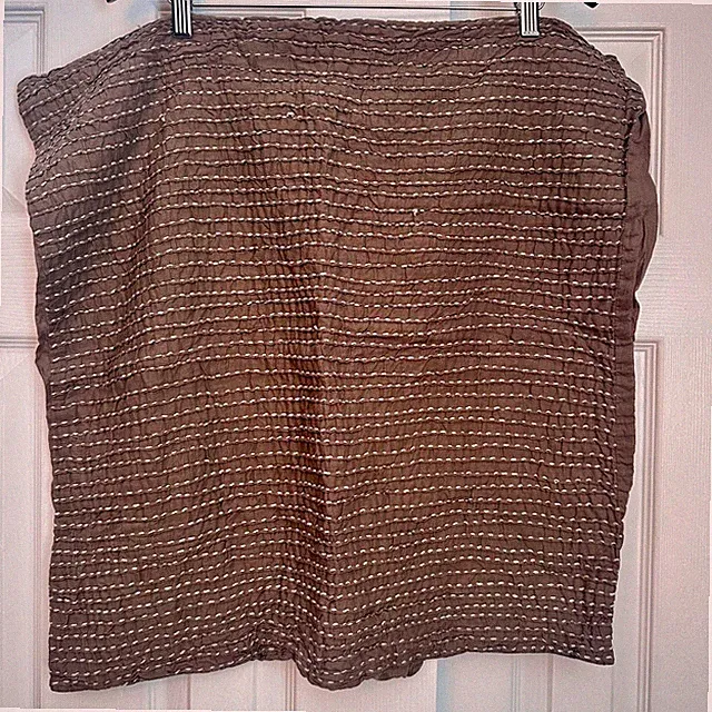 Calvin Klein Home Brown Kantha Stitched CocoaPebbled Cotton Euro Pillow Sham