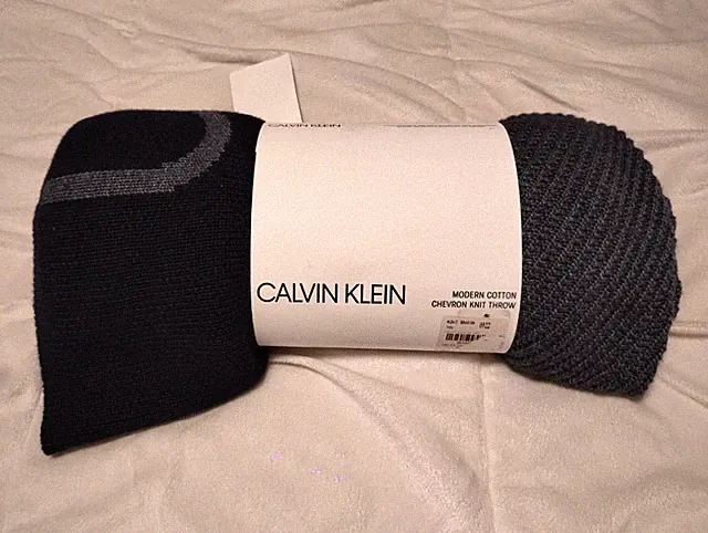Calvin Klein Home Chevron Knit Throw 40x60 inch Indigo