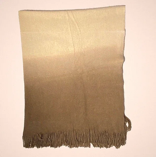 Calvin Klein Home Ombre Acrylic Throw Blanket Brown Beige Fringe Quilt Bedding