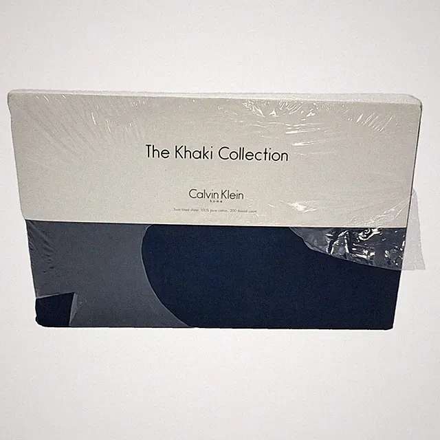 Calvin Klein Khaki Collection Twin Fitted Percale Blue Sheet 100% Cotton Mallard