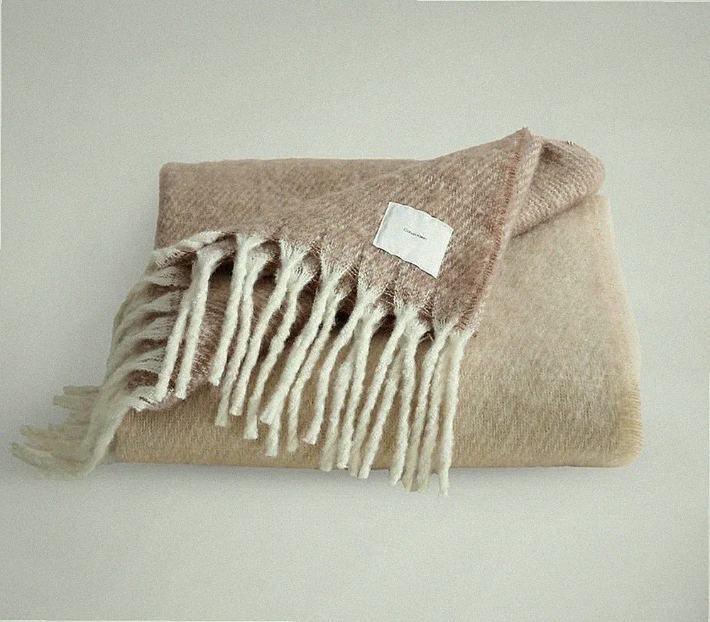 Calvin Klein Modern Cozy Throw With Fringe 50” x 70” (Camel Brown)
