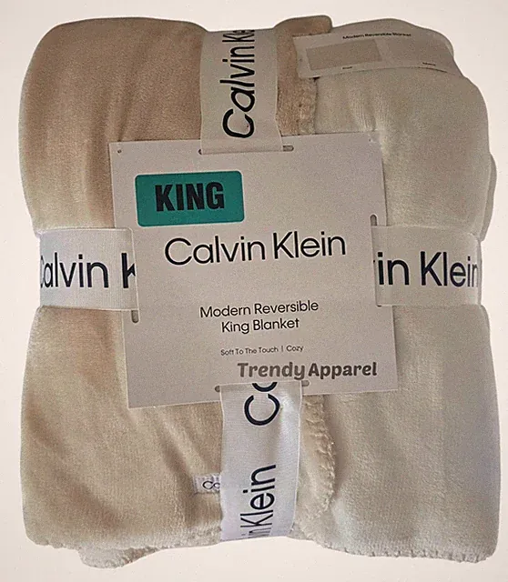 Calvin Klein Plush, Super Soft, Cozy, Reversible KING Blanket Beige, Cream