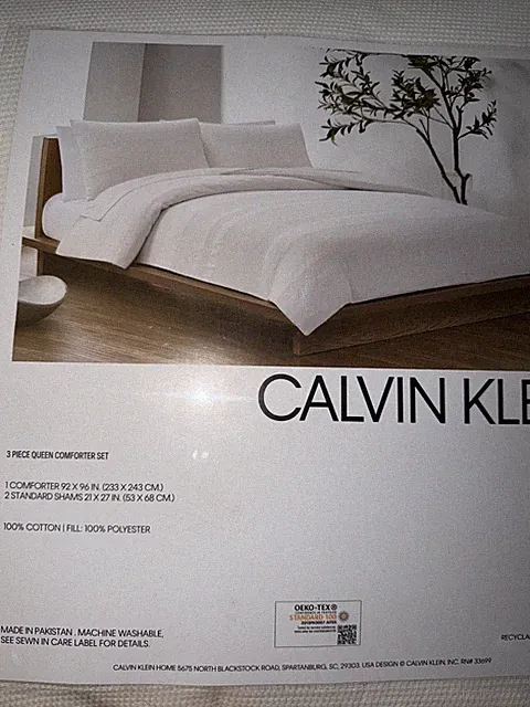 Calvin Klein Queen Comforter + 2 Shams White Wide Geometric Stripe New