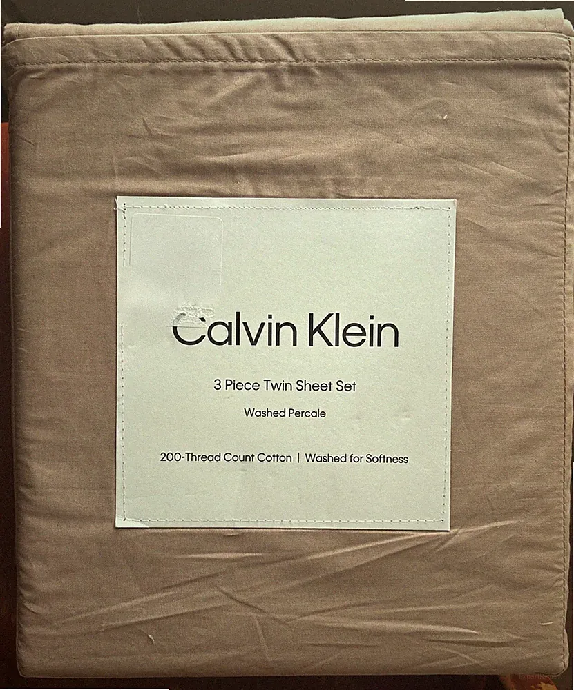 Calvin Klein Washed Percale Cotton TWIN Size Sheet Set COLOR: CAMEL