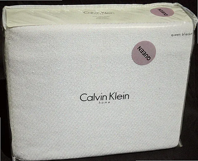 Calvin Klein White Luxury Queen Size Cotton Blanket New 90x90” Twill/Herringbone