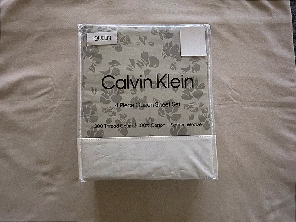 NEW 4pc Calvin Klein Queen Sheet Set Nature SHADOW PEONY GREEN 100% Cotton