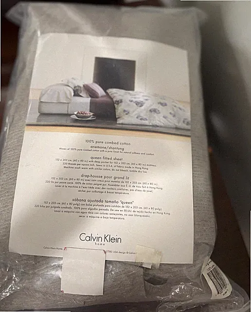 New CALVIN KLEIN ANEMONE SHANTUNG Gray QUEEN Deep Fitted SHEET Cotton Rare!