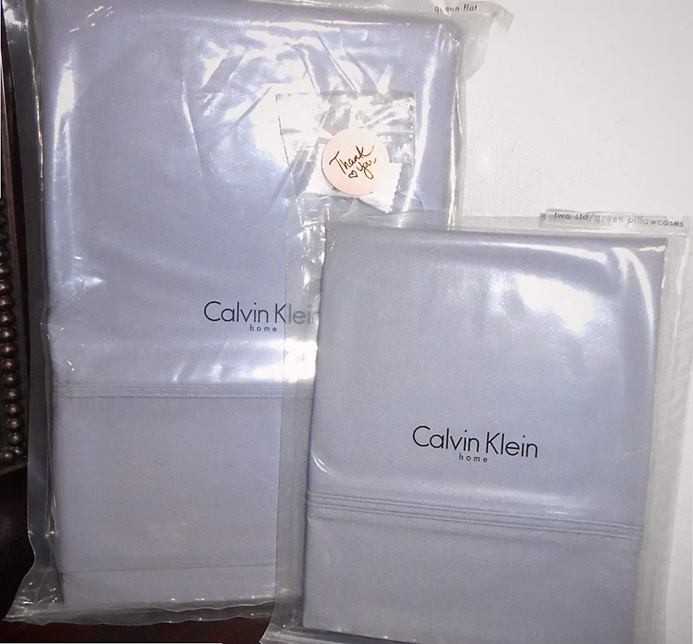 New CALVIN KLEIN BAMBOO FLOWERS QUEEN FLAT Sheet + Pillowcases 3pc SET Hyacinth