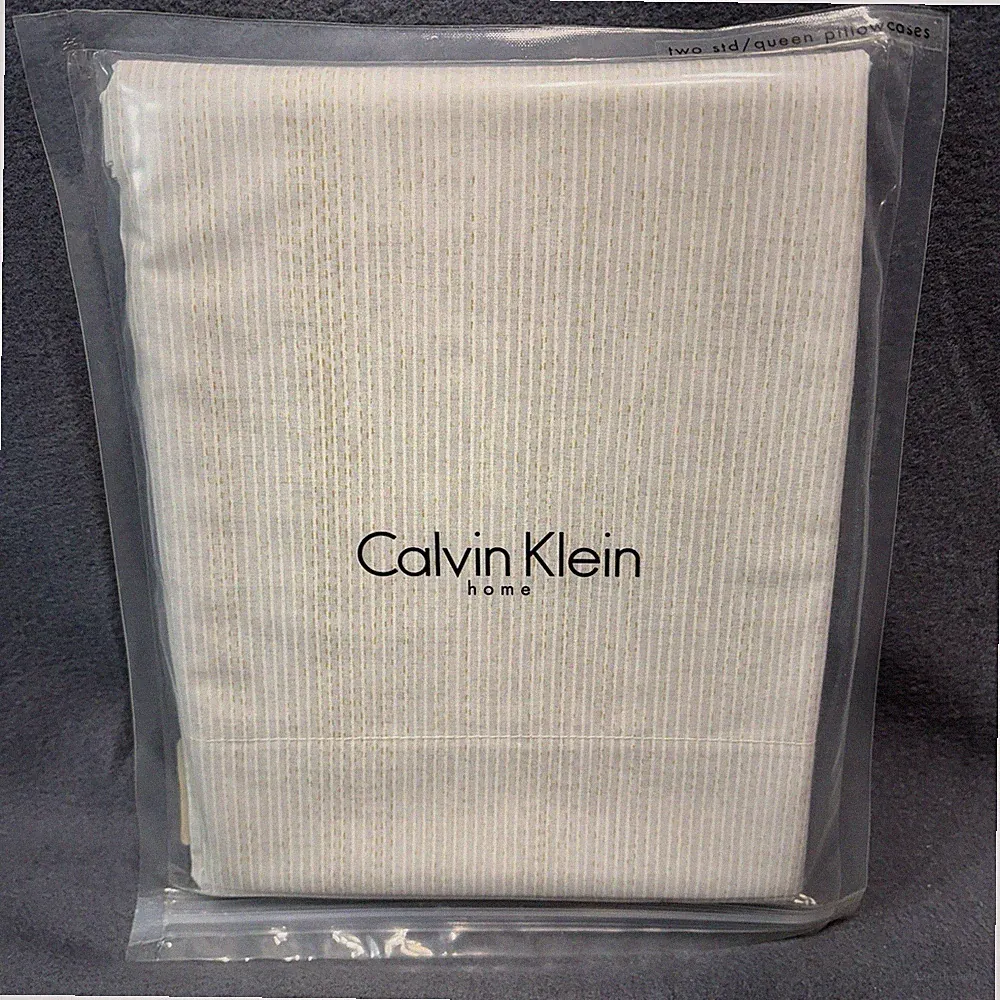 RARE Calvin Klein Home Bleached Stripe Standard/Queen 100% Pure Combed Cotton