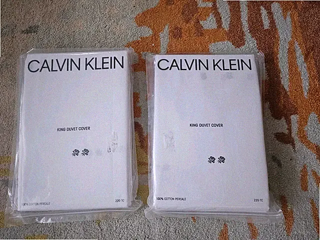 Two Calvin Klein Clone King Duvet + 2King Pillow Shams White with Black Flowers