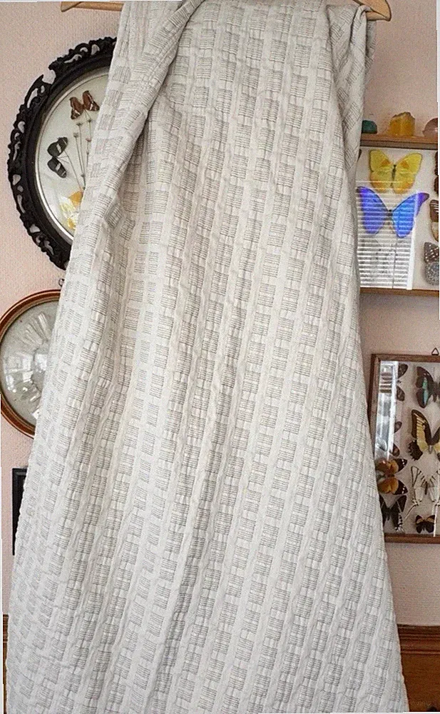 Vtg Calvin Klein Home Metallic Cotton KING silver white Blanket Bedspread stripe