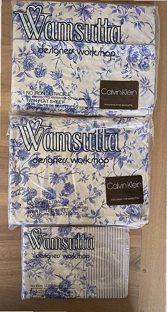 VTG Wamsutta Calvin Klein Twin Sheet Set Moonlit Rose Fitted Flat & Pillowcases